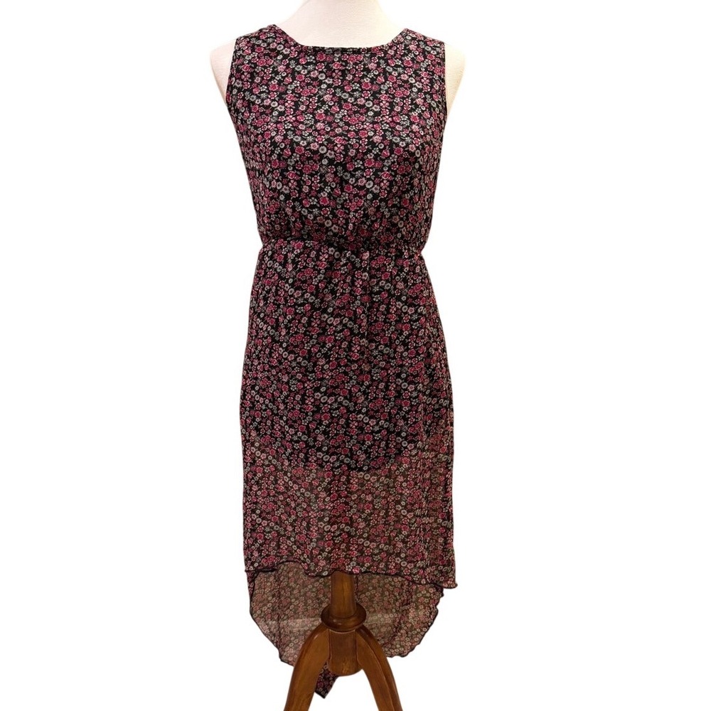 lola Black Floral Pink High-Low Sleeveless Dress